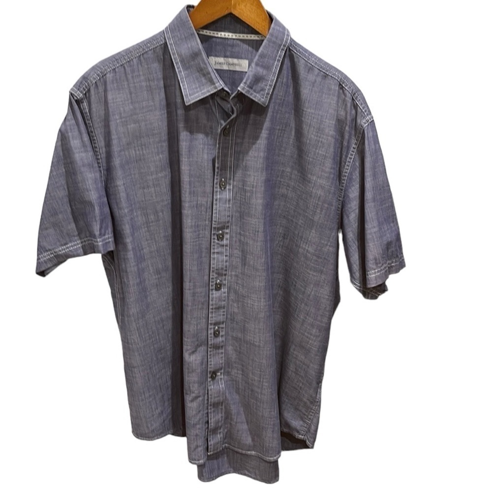 James Campbell Chambray Blue Button Up Short Sleeve Shirt SZ XL